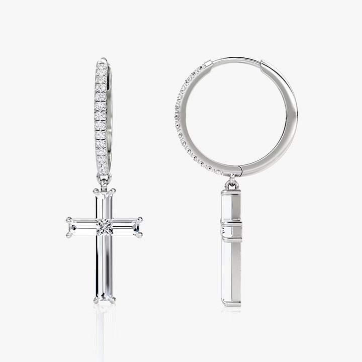 Petite Cross Huggie Pavé Hoop