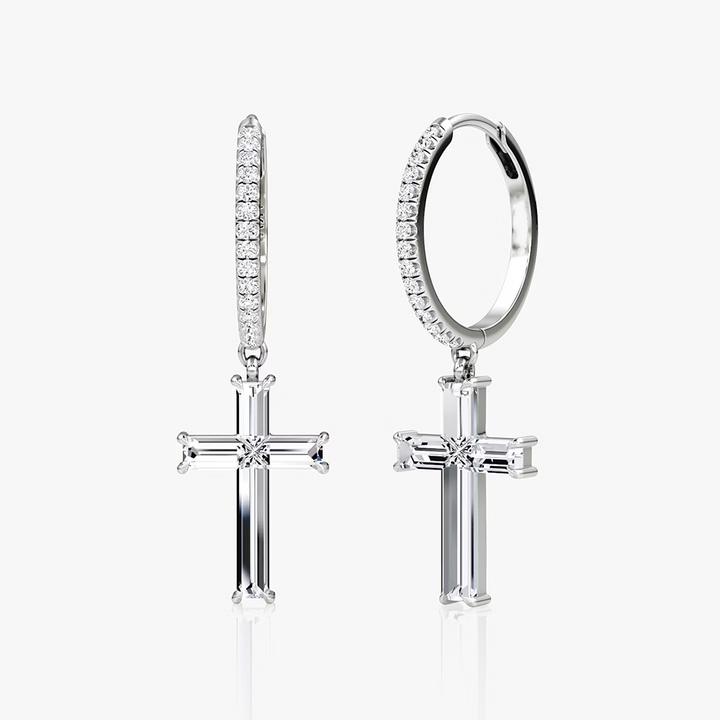 Petite Cross Huggie Pavé Hoop