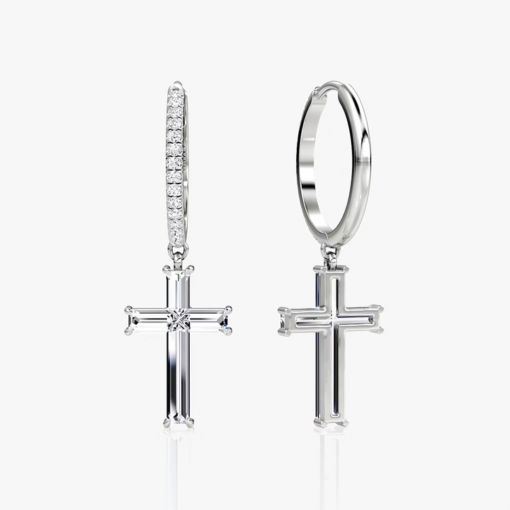Petite Cross Huggie Pavé Hoop