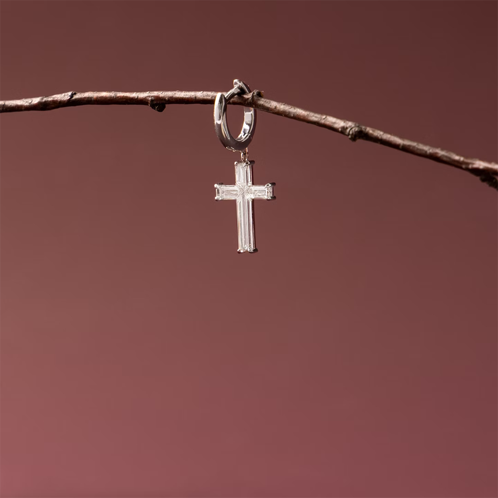 Petite Cross Huggie Pavé Hoop