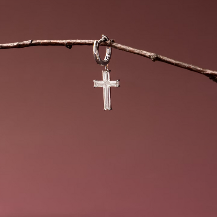 Petite Cross Huggie Pavé Hoop