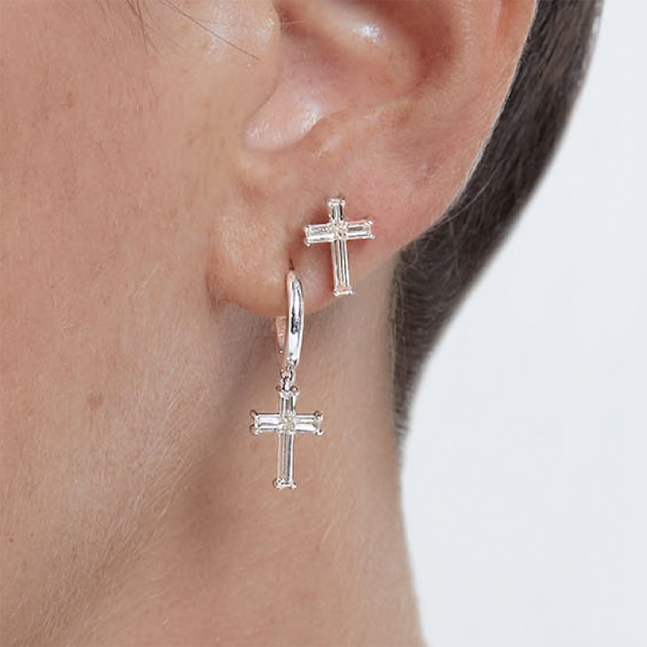 Petite Cross Huggie Pavé Hoop