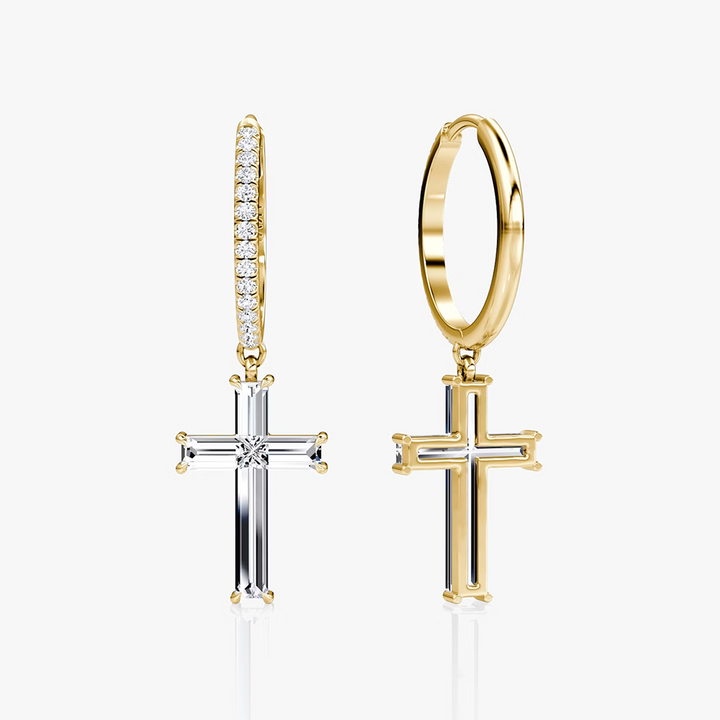 Petite Cross Huggie Pavé Hoop